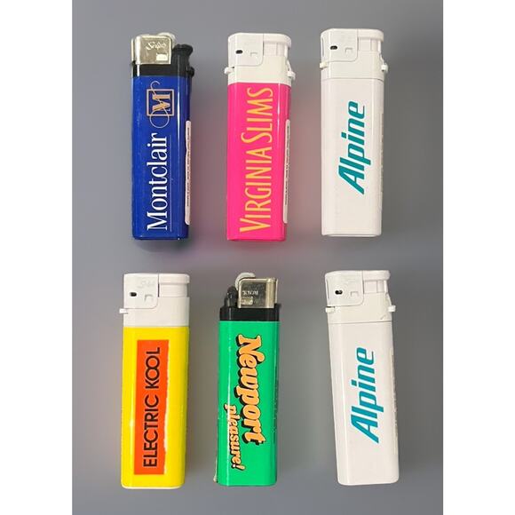 6 Cigarette Lighter Lot Montclair Alpine Electric Kool Virginia Slims Newport Y2 - Picture 1 of 11